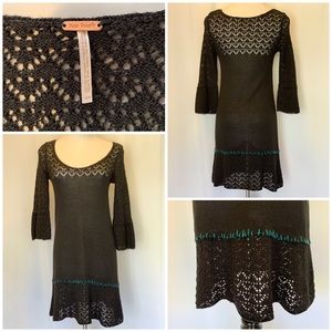 Free People Black Knit Mini Dress Crochet